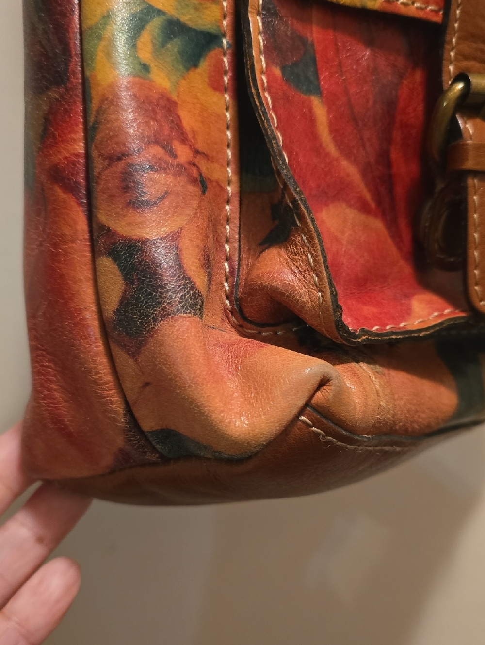 Patricia Nash Floral Patchwork Leather Shoulder Bag - Red, Orange, Green, Brown - Picture 3 of 5